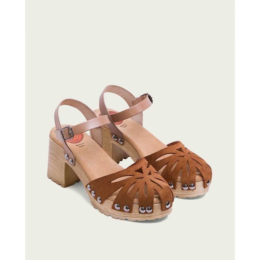 Women Calzaro Clogs|Sandals | Taupe Suede Leather Heeled Sandal Giulia 2879.