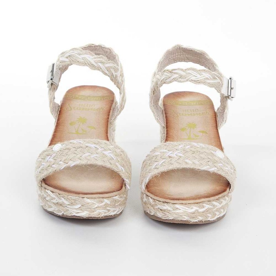 Women Calzaro Espadrilles | Esparto Wide Heel Sandal 636 Esparto And White