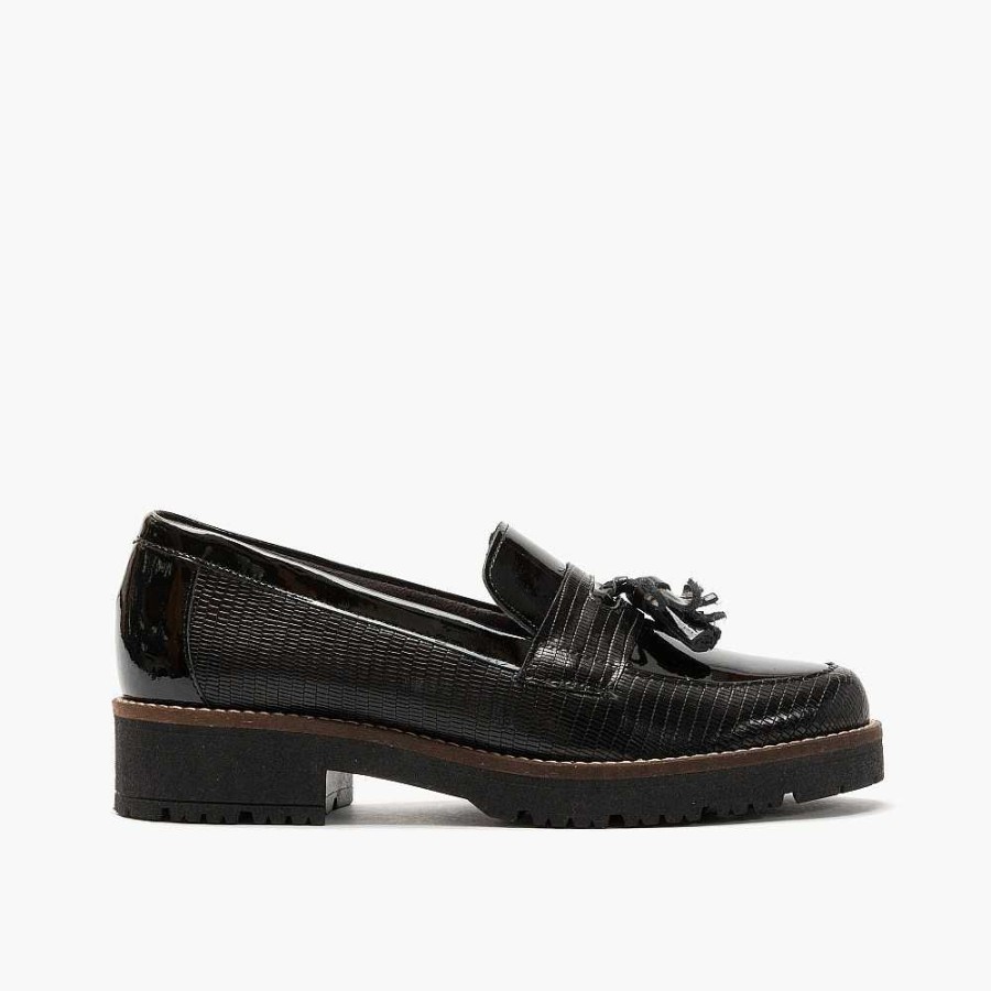 Women Calzaro Mocasines | Moccasin 1095 Black Combined With Tassels