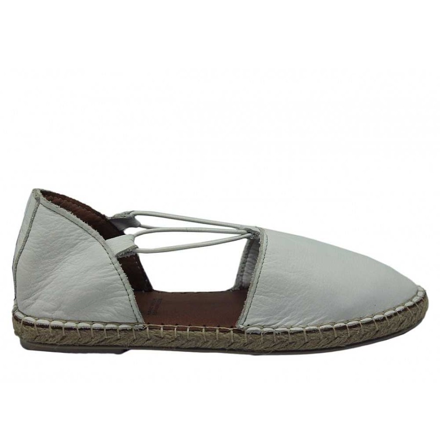 Women Calzaro Espadrilles | Flat Espadrille Camping Jute Carla White Elastic Leather.