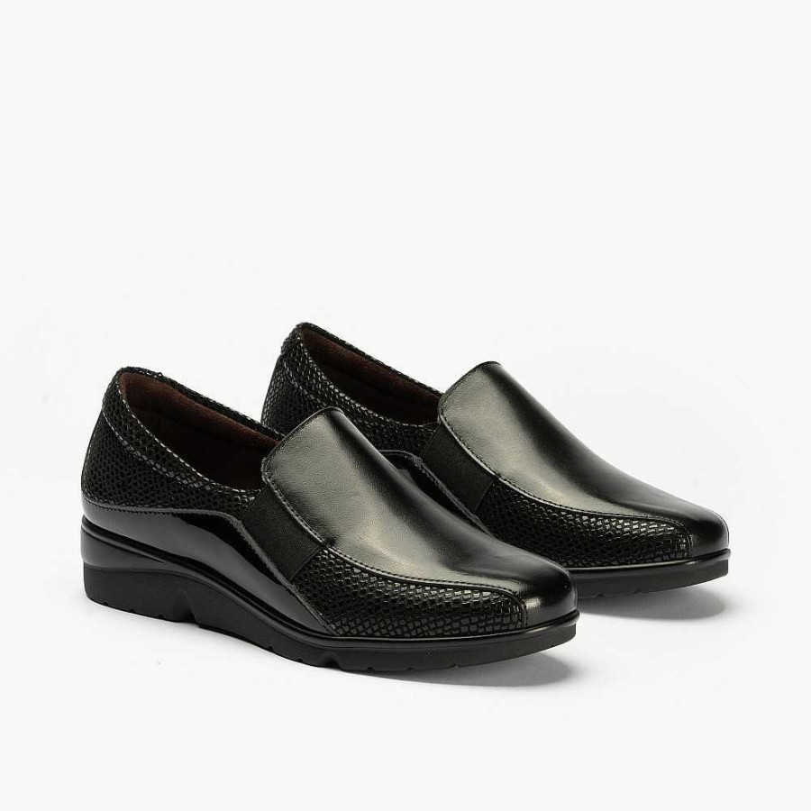 Women Calzaro Moccasins|Comfort | Manoletinas 1602 Comfort Polished/Good/Black patent leather