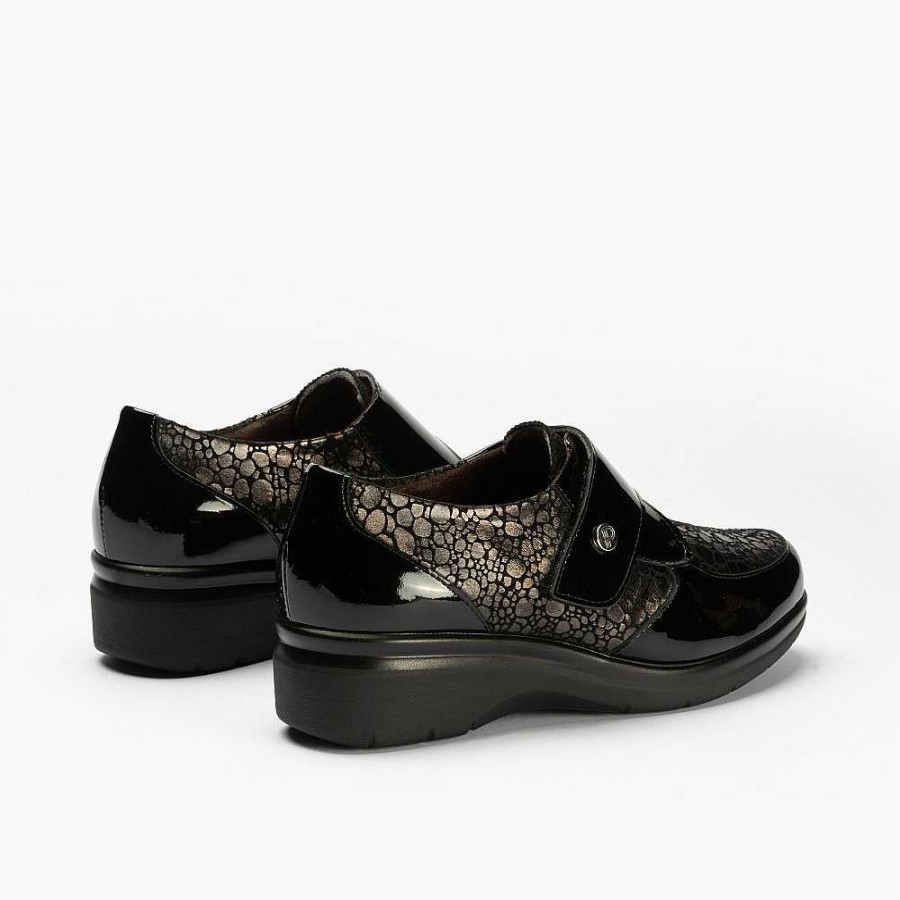 Woman Calzaro Comfort | Bluchers Classic Velcro 1611 Charol/Metropoli Black.