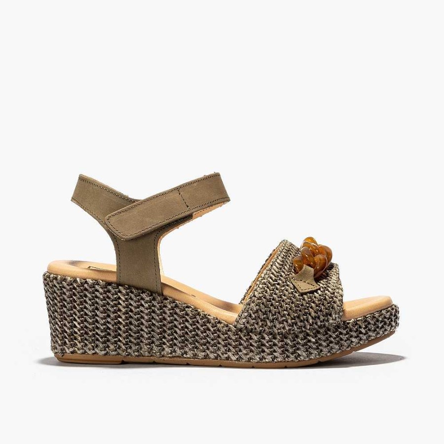 Women Calzaro Sandals | Women's Velcro Talon Pala Sandal 5231 Khaki.