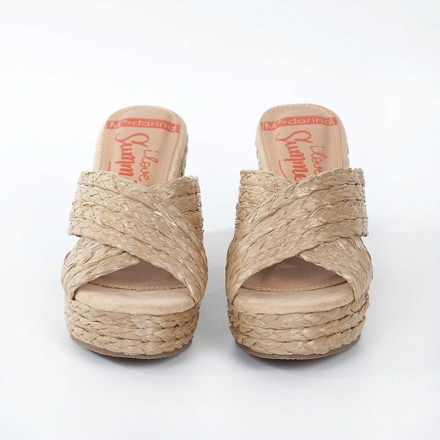 Women Calzaro Espadrilles | Clog Sandal Wide Heel Esparto 327 Beige