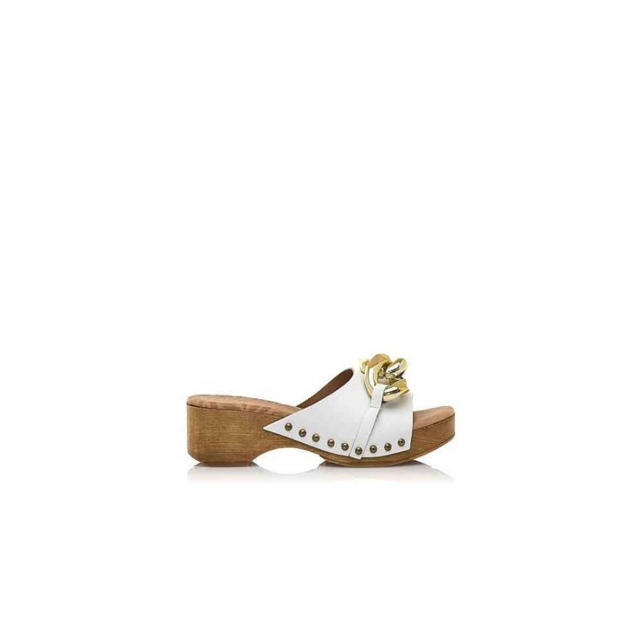 Women Calzaro Clogs | White Elois heeled sandal