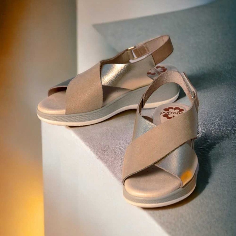 Women Calzaro Sandals | Leather Cradle Sandal 2939 Taupe Platinum Flora.