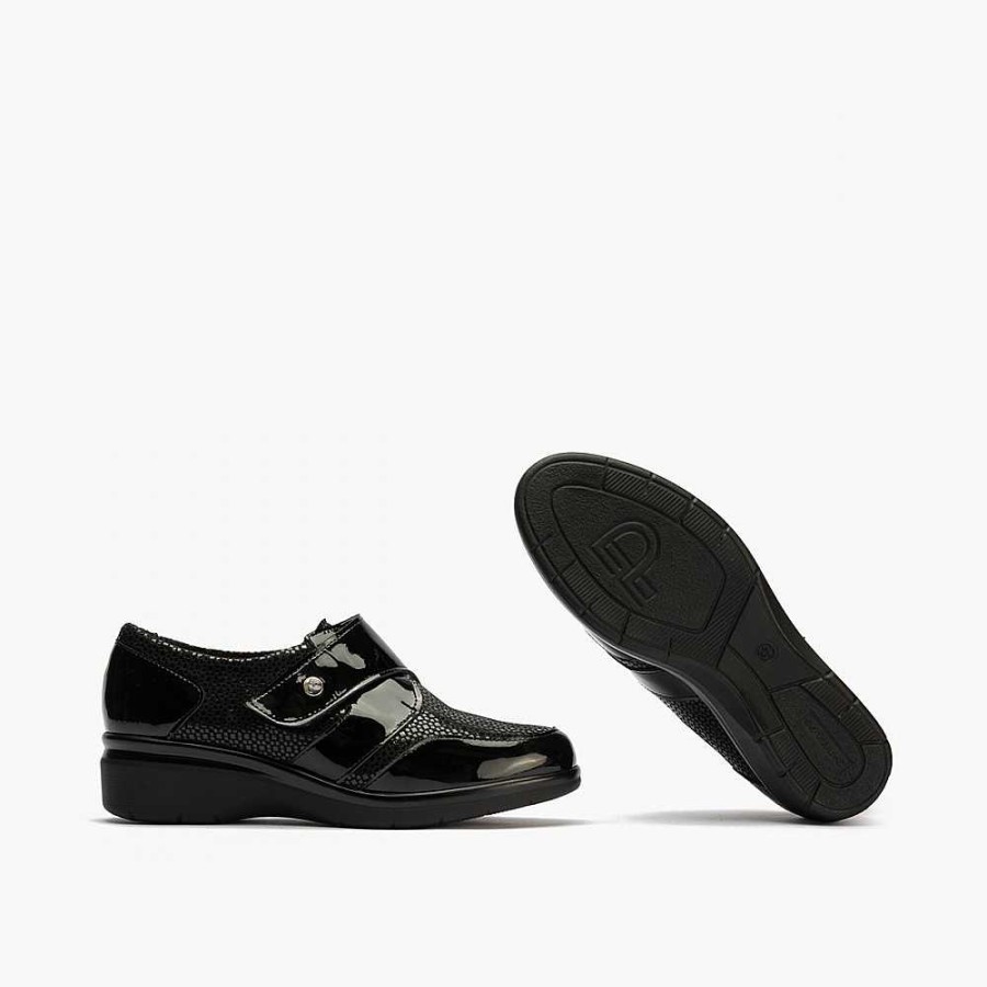 Women Calzaro Moccasins|Comfort | Velcro Blucher With Lycra 5311 Black Color For Women