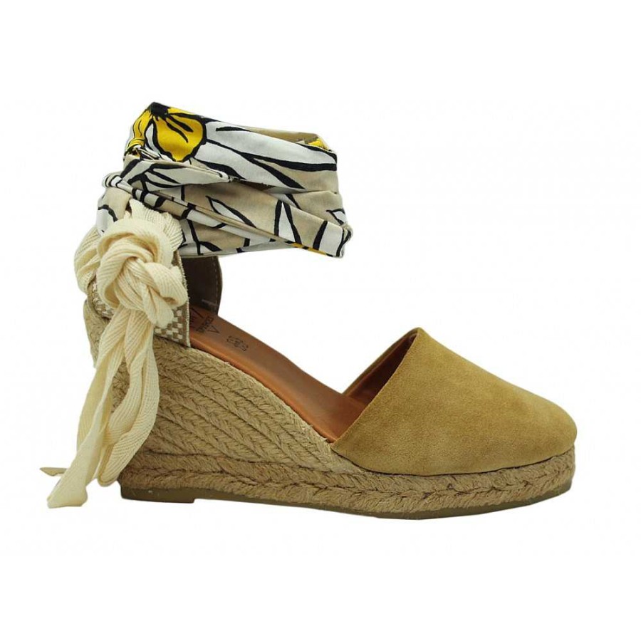 Women Calzaro Espadrilles | Valencian Espadrille High Cradle Jute Leather 23450 Camel.