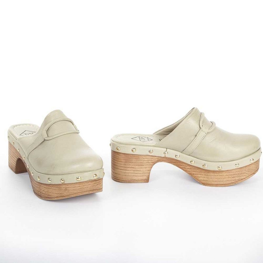 Women Calzaro Clogs | Zueco Piel Adorno 22649 Kaki