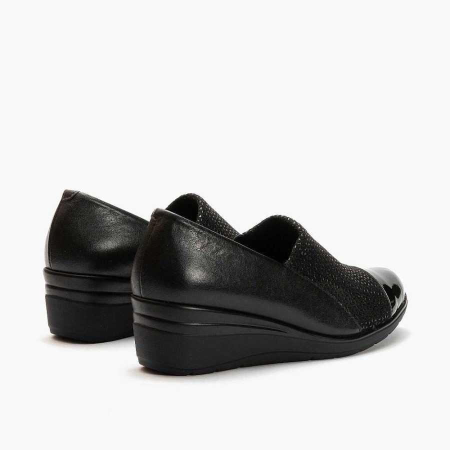 Woman Calzaro Comfort | Manoletina Cuna 1022 Black Shoe Combined With Lycra