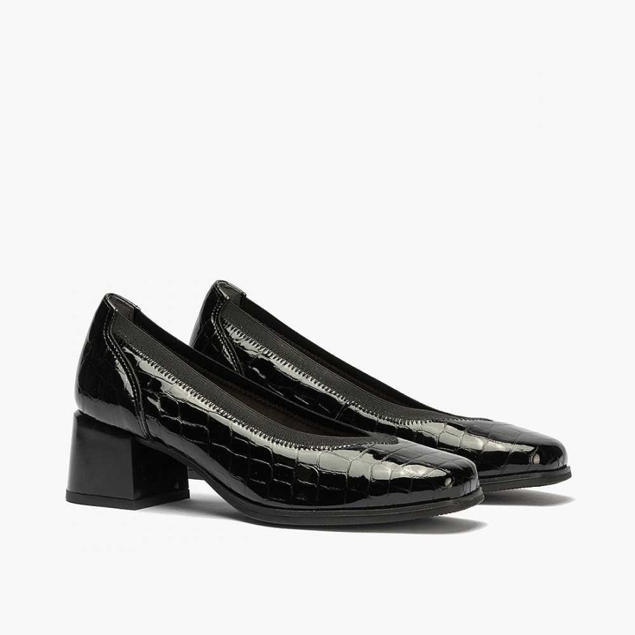 Women Calzaro Heeled shoes|Comfort | Women's Pumps 5410 Black with Elastic Medium Heel.