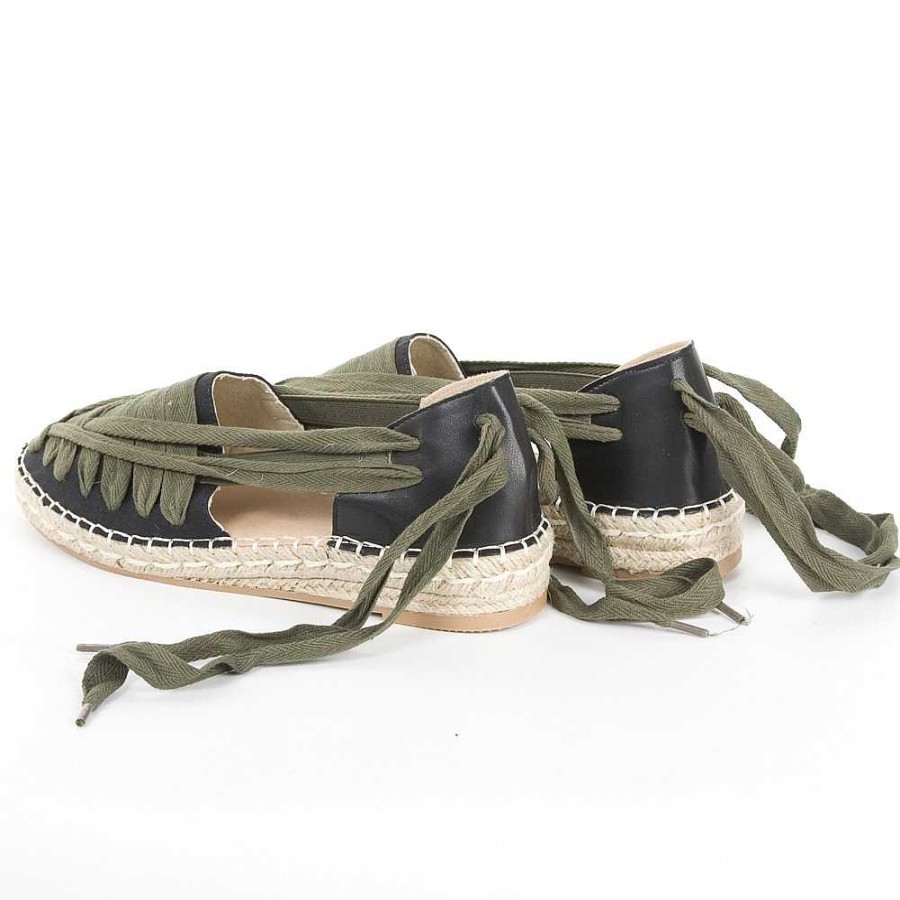 Women Calzaro Espadrilles | Espadrille Flat Ropes Jute 8096 Black and Green