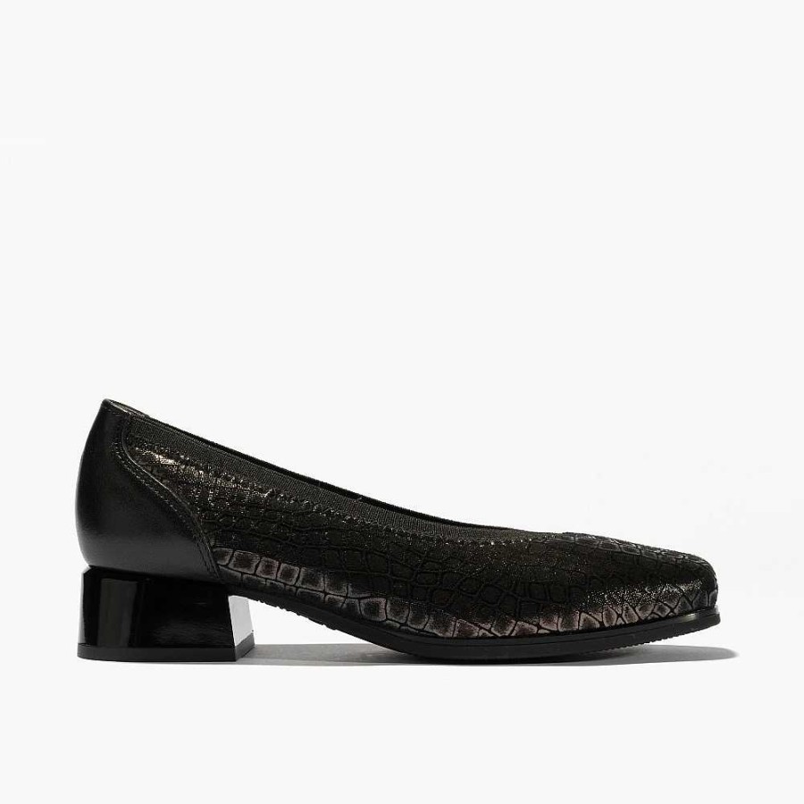 Women Calzaro Heeled shoes|Comfort|Ballerinas | Low Heel Pumps 1701 Arca/Lucido Black