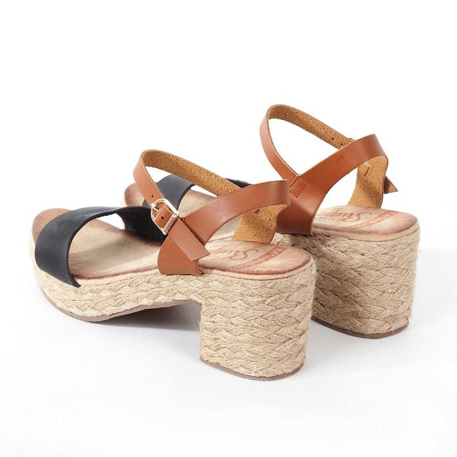 Women Calzaro Sandals|Espadrilles | Wide Heel Sandal Esparto 332 Black