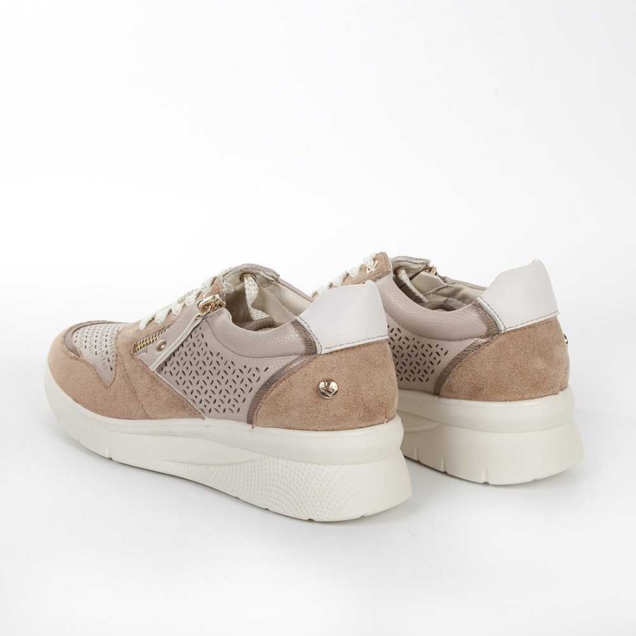 Women Calzaro Sneakers | Sports Cradle Laces And Cream. Perforated Side 23388 Taupe