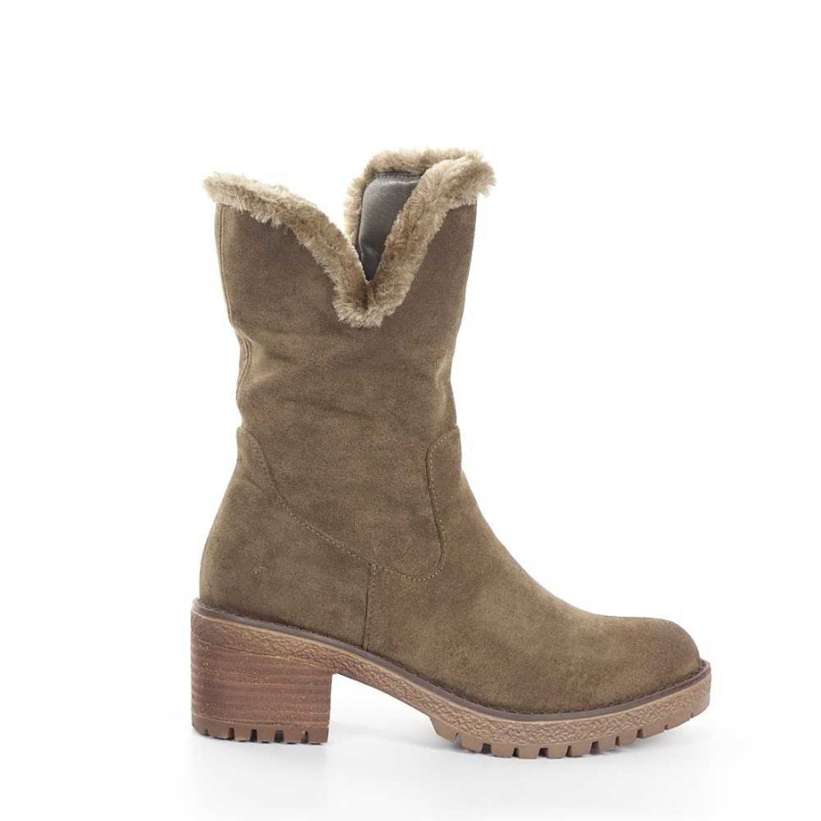 Women Calzaro Fur boots | Zipper Ankle Boot 2217 Khaki