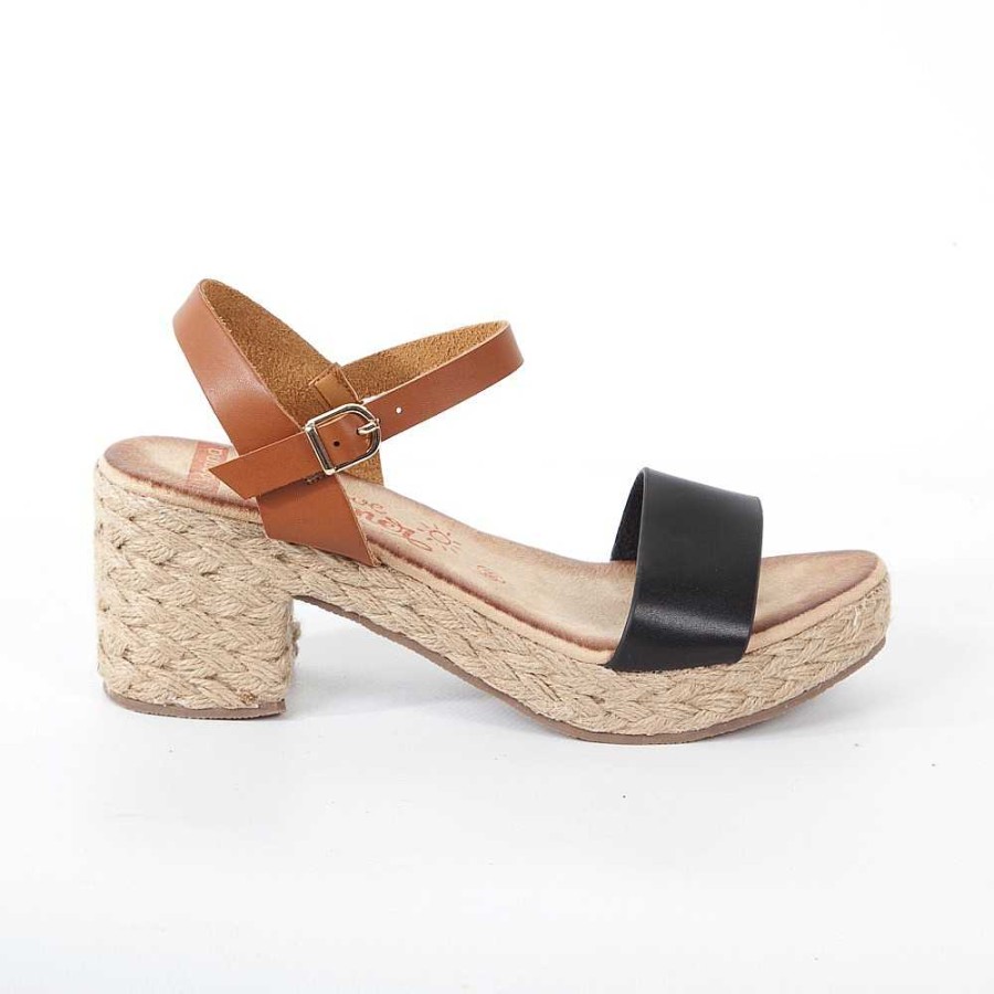 Women Calzaro Sandals|Espadrilles | Wide Heel Sandal Esparto 332 Black