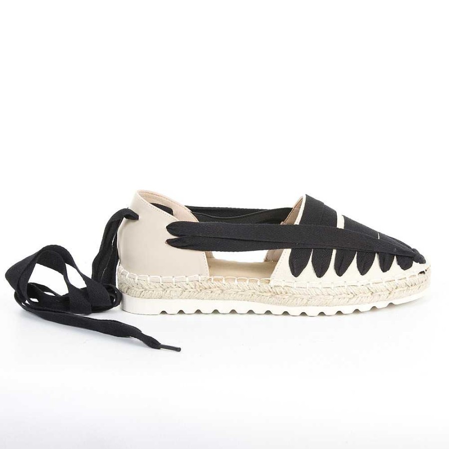 Women Calzaro Espadrilles | Espadrille Flat Ropes Jute 1612 Beige and Black