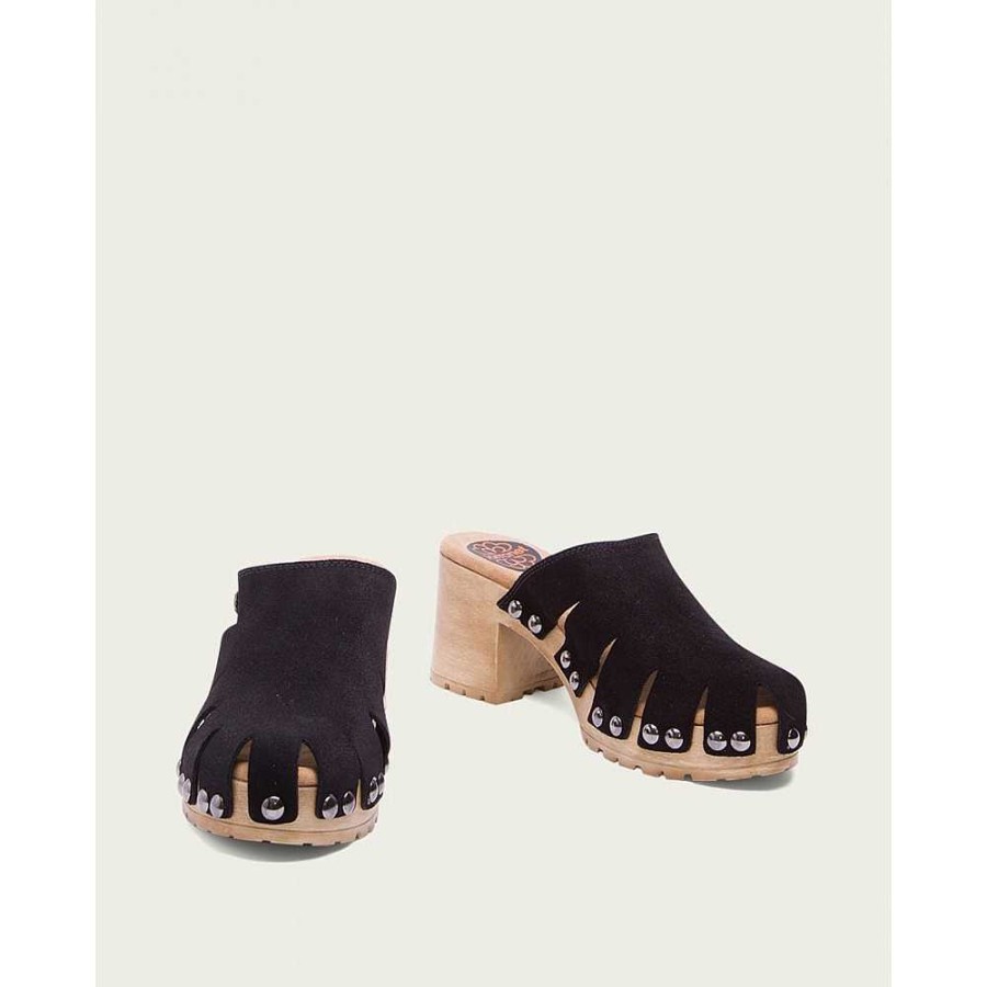 Women Calzaro Clogs | Women's Black Suede Clog Gia 2880.