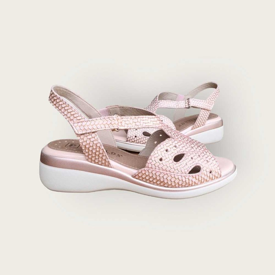 Women Calzaro Sandals | Nude Pink Velcro Crossed Strap Sandal 5010.