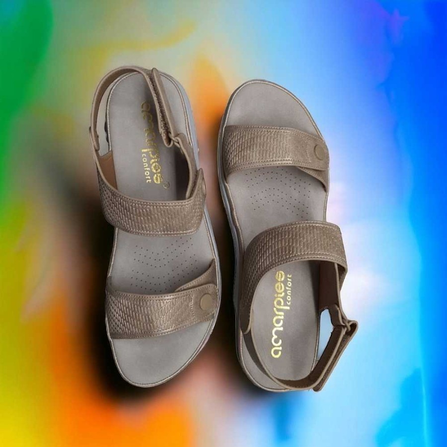 Women Calzaro Sandals|Comfort | Sandal 23597 Platinum Velcros Platinum Gold