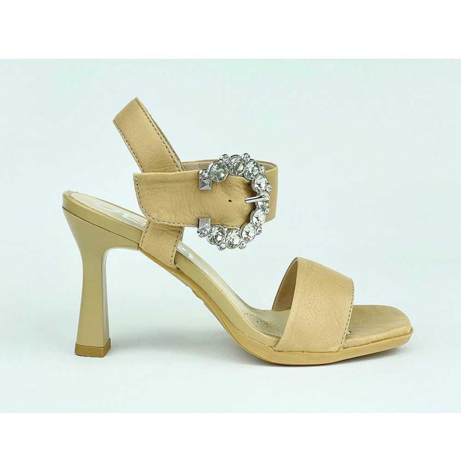 Women Calzaro Heeled shoes | Alexa 6 Diana Mandorla Taupe Metal Ornament Sandal