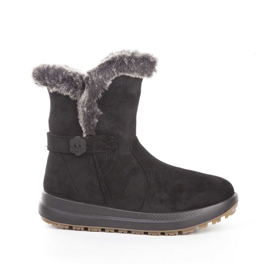 Women Calzaro Fur boots | Bootin Fur 22420 Black Back Strap Button.