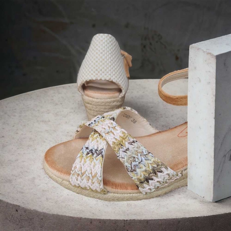 Women Calzaro Espadrilles | Half Jute Cradle Espadrille 729 Beige Multi