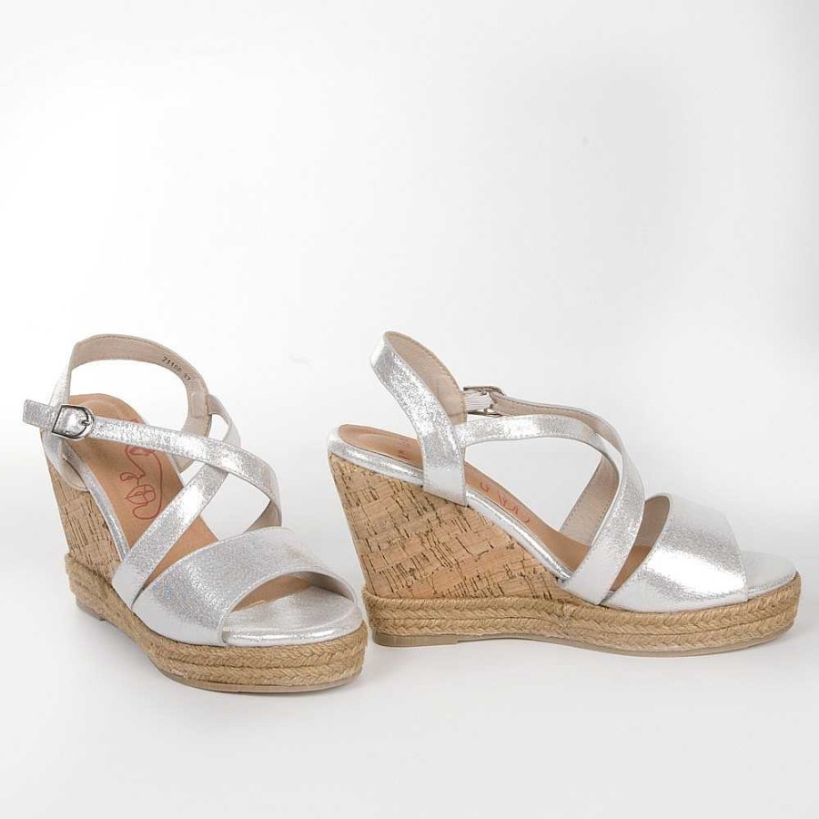 Women Calzaro Espadrilles | Cunacorcho And Jute Sandal 711 Silver.