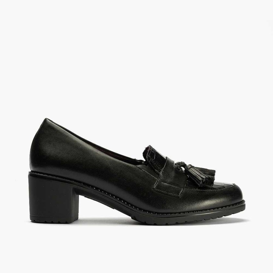 Women Calzaro Heeled shoes|Comfort | Manoletinas 1631 With Polished Classic Heel/Coco Austral Black