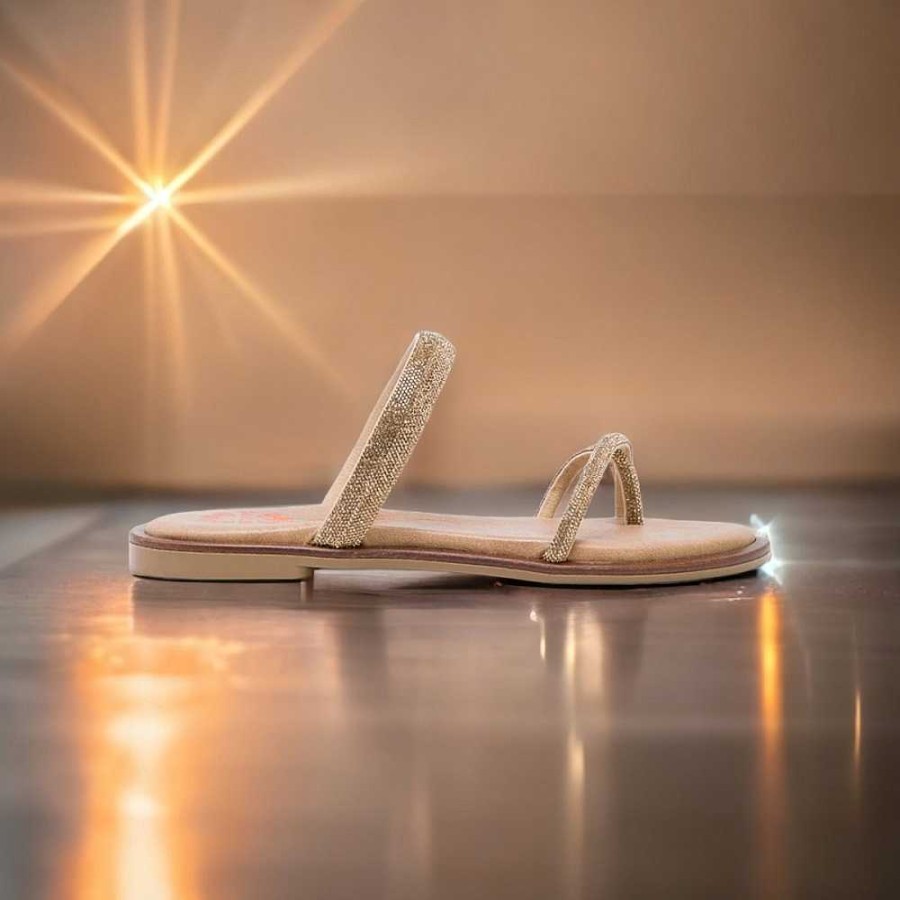 Women Calzaro Sandals | Flat Sandal 2907 Platinum Gold Ariel.