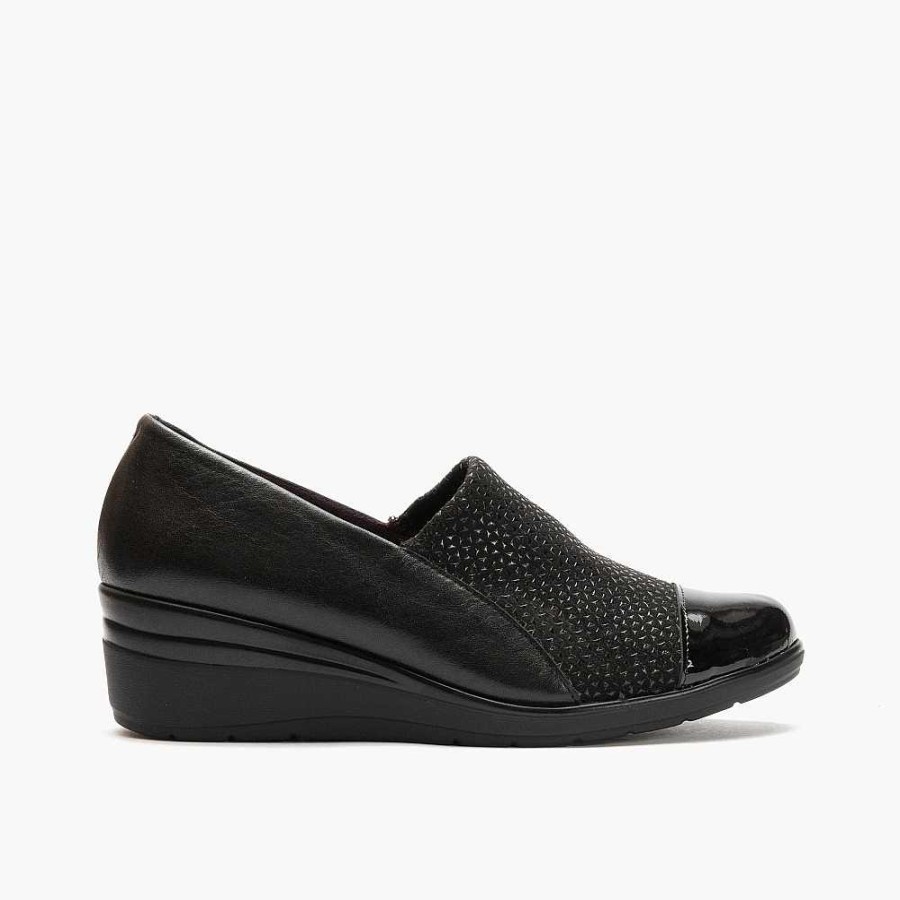 Woman Calzaro Comfort | Manoletina Cuna 1022 Black Shoe Combined With Lycra