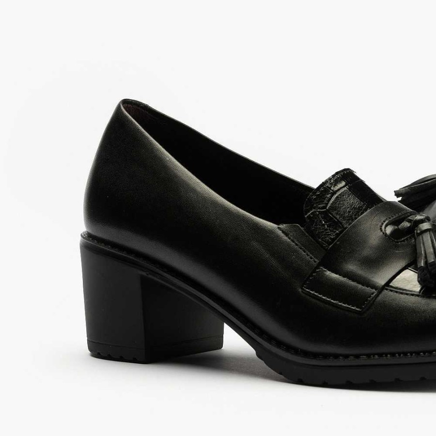 Women Calzaro Heeled shoes|Comfort | Manoletinas 1631 With Polished Classic Heel/Coco Austral Black