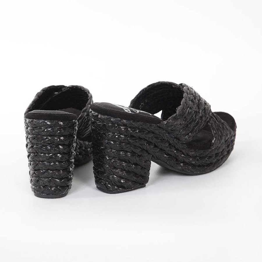 Women Calzaro Espadrilles | Clog Sandal Wide Heel Esparto 327 Black