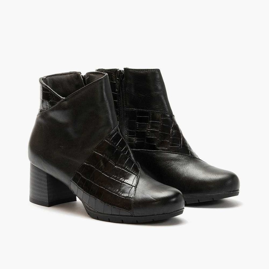 Women Calzaro Comfort|Women's Boots and Ankle Boots | Combined Heel Ankle Boot 1044 Bicolor Black