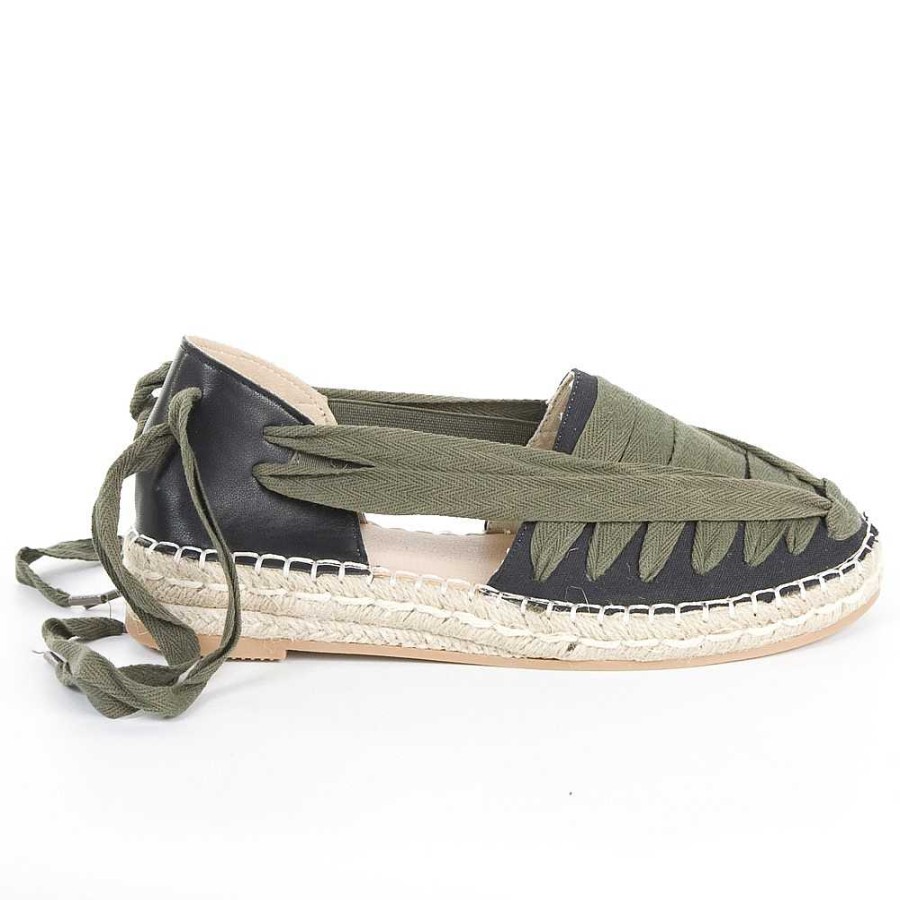 Women Calzaro Espadrilles | Espadrille Flat Ropes Jute 8096 Black and Green