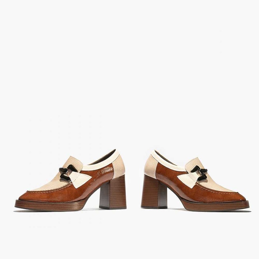 Women Calzaro High Heel Shoes|Mocasines|Comfort|Casual | Patent Leather Moccasin 5484 Leather-Stone-Beige.