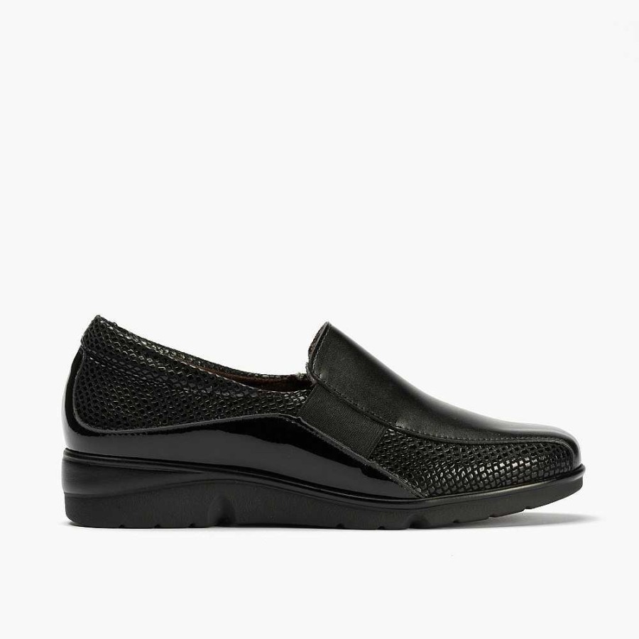 Women Calzaro Moccasins|Comfort | Manoletinas 1602 Comfort Polished/Good/Black patent leather