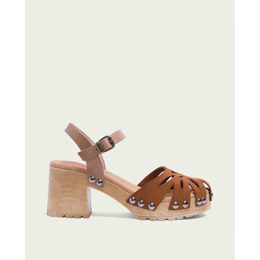 Women Calzaro Clogs|Sandals | Taupe Suede Leather Heeled Sandal Giulia 2879.