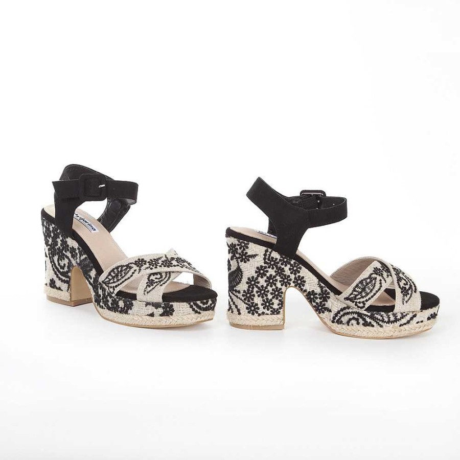 Women Calzaro Sandals|Espadrilles | Brigida Black Taupe Jute Crib Sandal