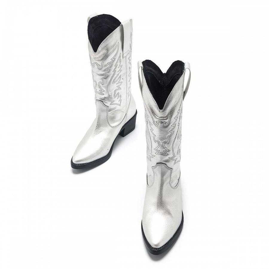 Women Calzaro Casual|Cowboy Boots|Boots and Ankle Boots Women|Low Boots and Ankle Boots | Heeled Country Boots 58964 Teo Silver