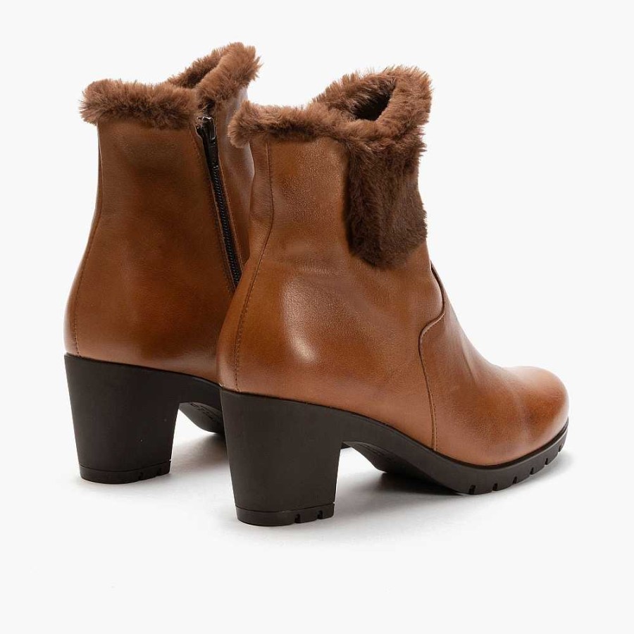 Women Calzaro Fur boots | High Heel Ankle Boot 3315 Light Brown Leather With Fur Detail