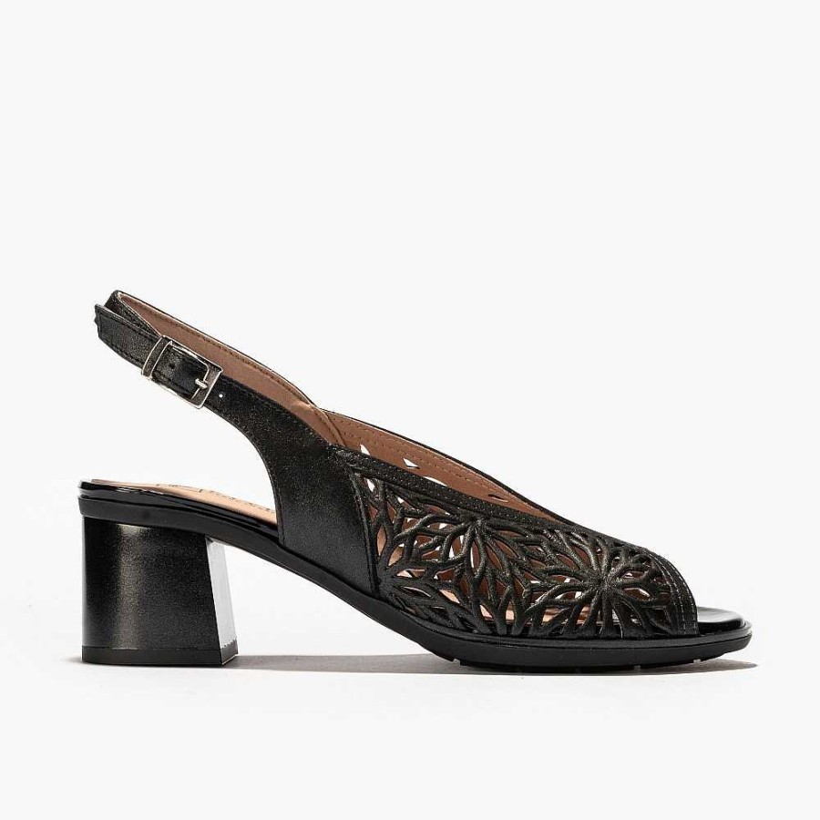 Women Calzaro Heeled shoes | Women's Sandal 5171 Black With Vee Hole.