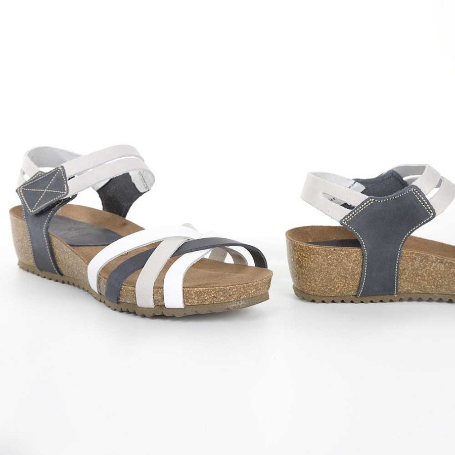 Women Calzaro Bios Sandals | Sandal 5338 In White, Grey, Navy And White.