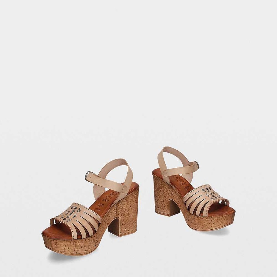 Women Calzaro Sandals | Sandal Heel Sport Katya Natural Beige