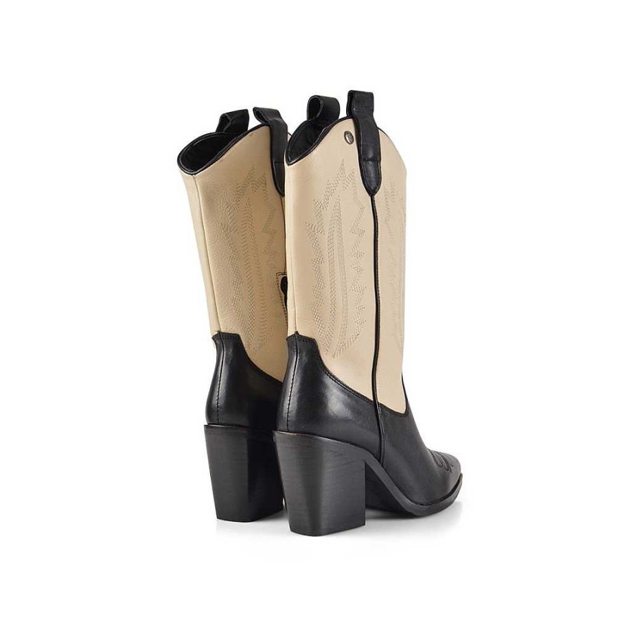 Women Calzaro Casual|Low Boots and Ankle Boots|Cowboy Boots | Cowboy Boot 23959 Black Beige Combined Leather