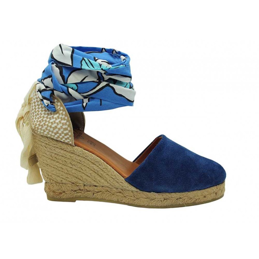 Women Calzaro Espadrilles | Valencian High Cradle Jute Leather Espadrille 23450 Blue.