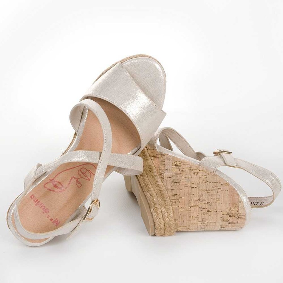 Women Calzaro Espadrilles | Cork and Jute Crib Sandal 711 Platinum Gold.