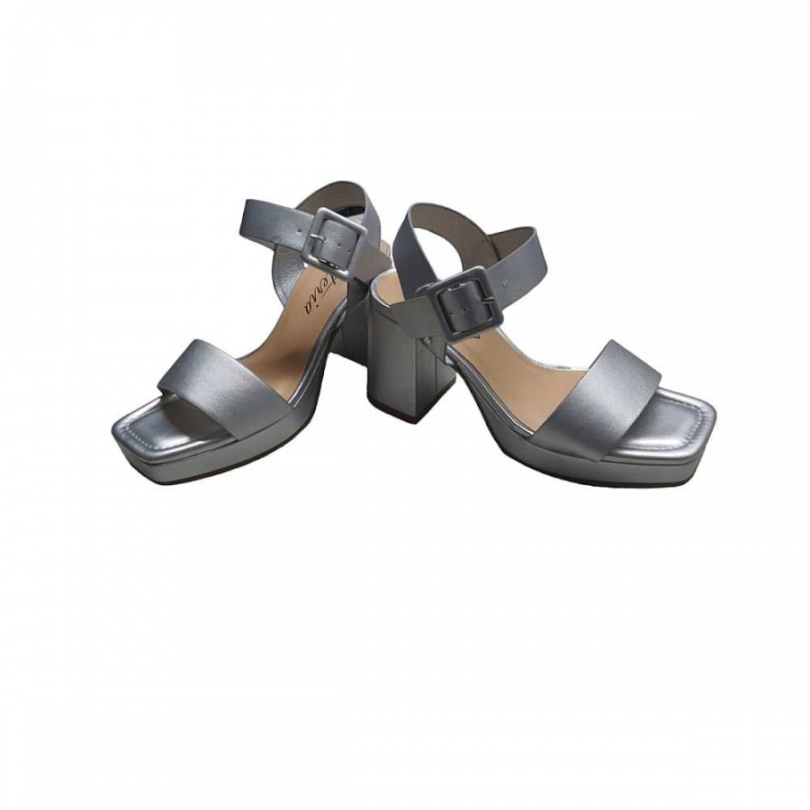 Women Calzaro Heeled shoes | Platform Sandal Shoe 22306 Silver