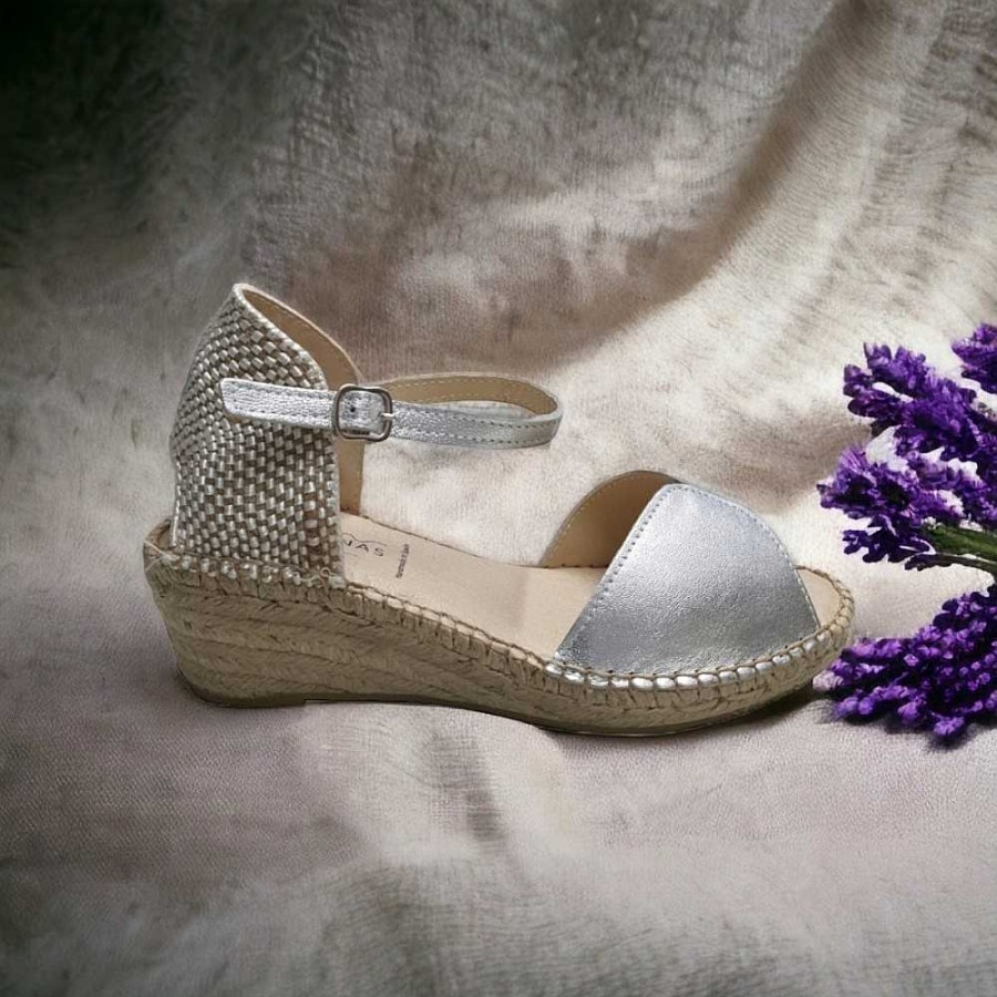 Women Calzaro Espadrilles | Esparto Leather Espadrilles 915 Galaxy Matte Silver.